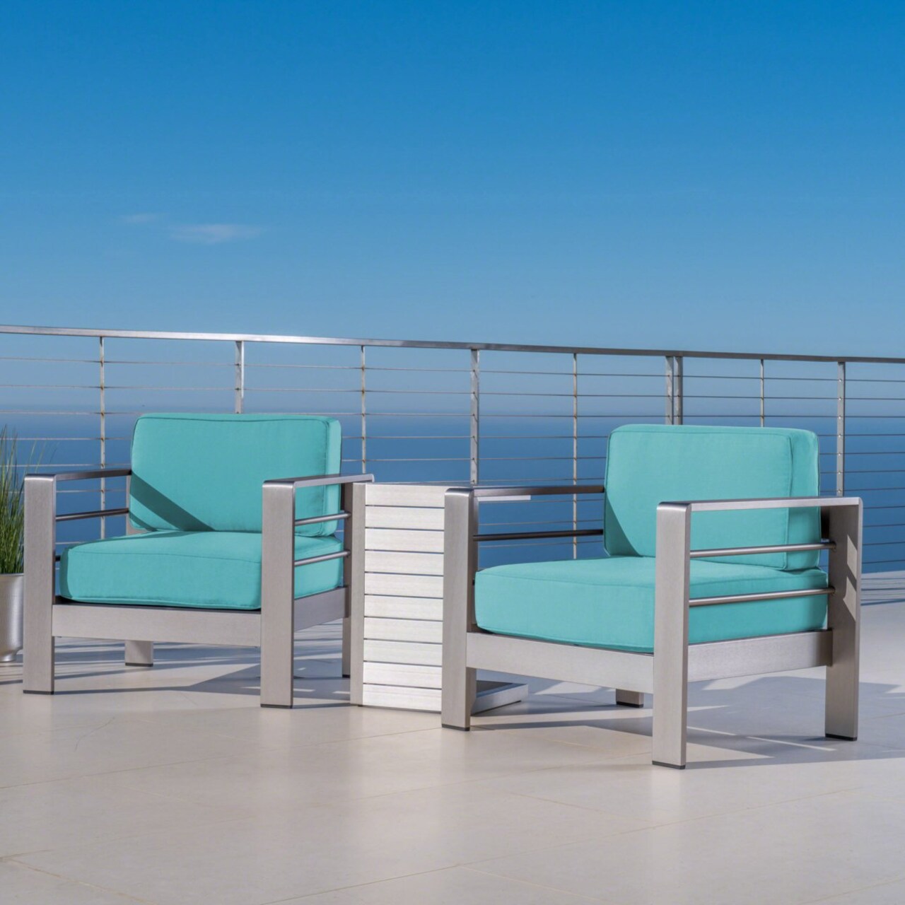 GDFStudio Edward Coral Outdoor Aluminum Club Chairs and Side Table Set with Cushions